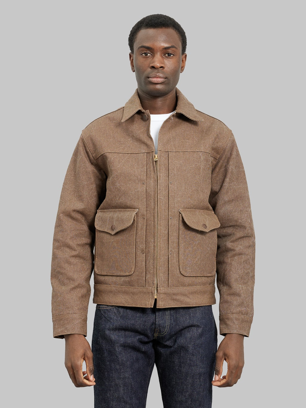 Freenote Cloth CD 4 Jacket Brown model front fit