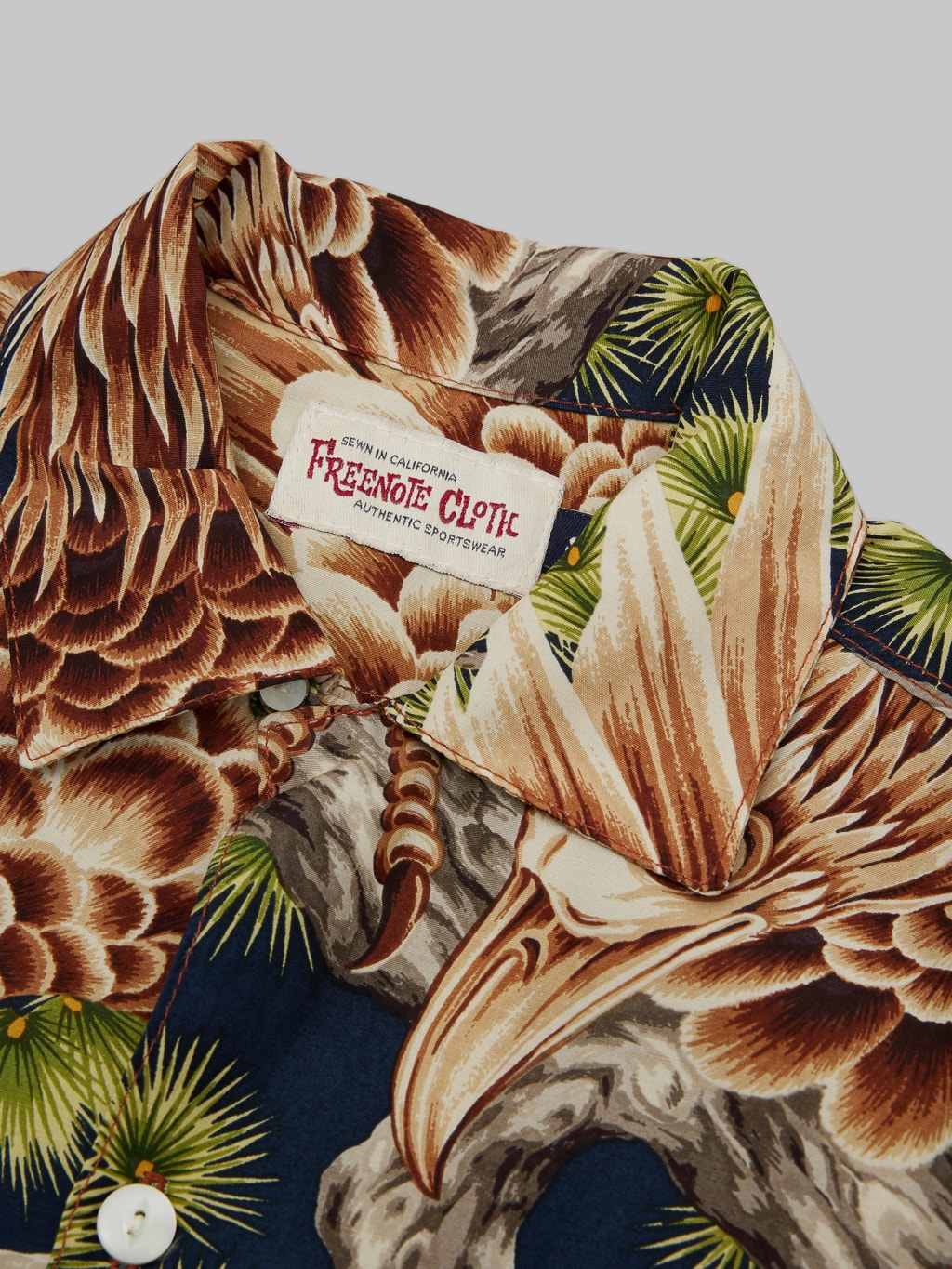 Freenote Cloth Hawaiian Navy Hawk Shirt pearl  fisheye button