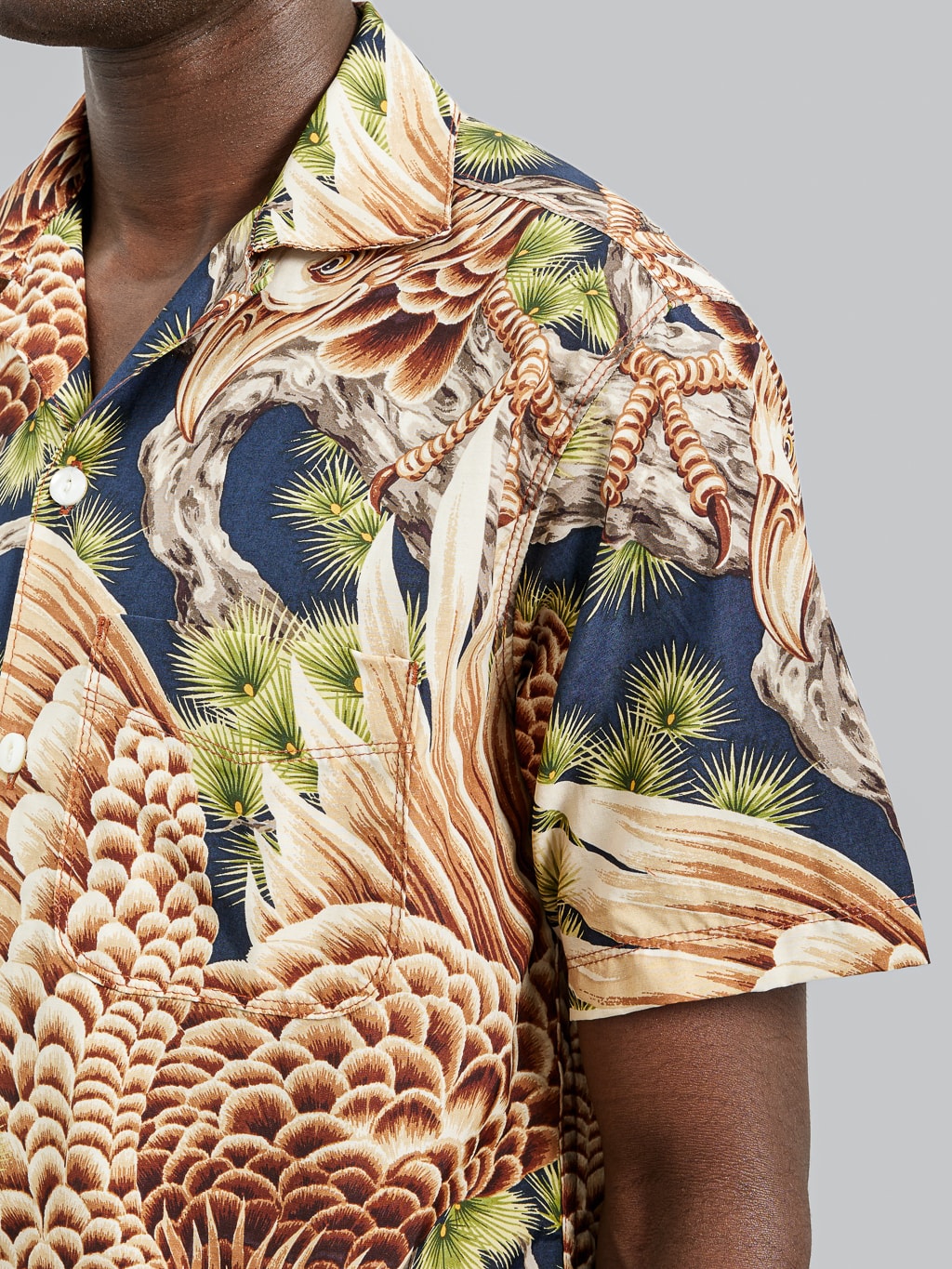 Freenote Cloth Hawaiian Navy Hawk Shirt short sleeve