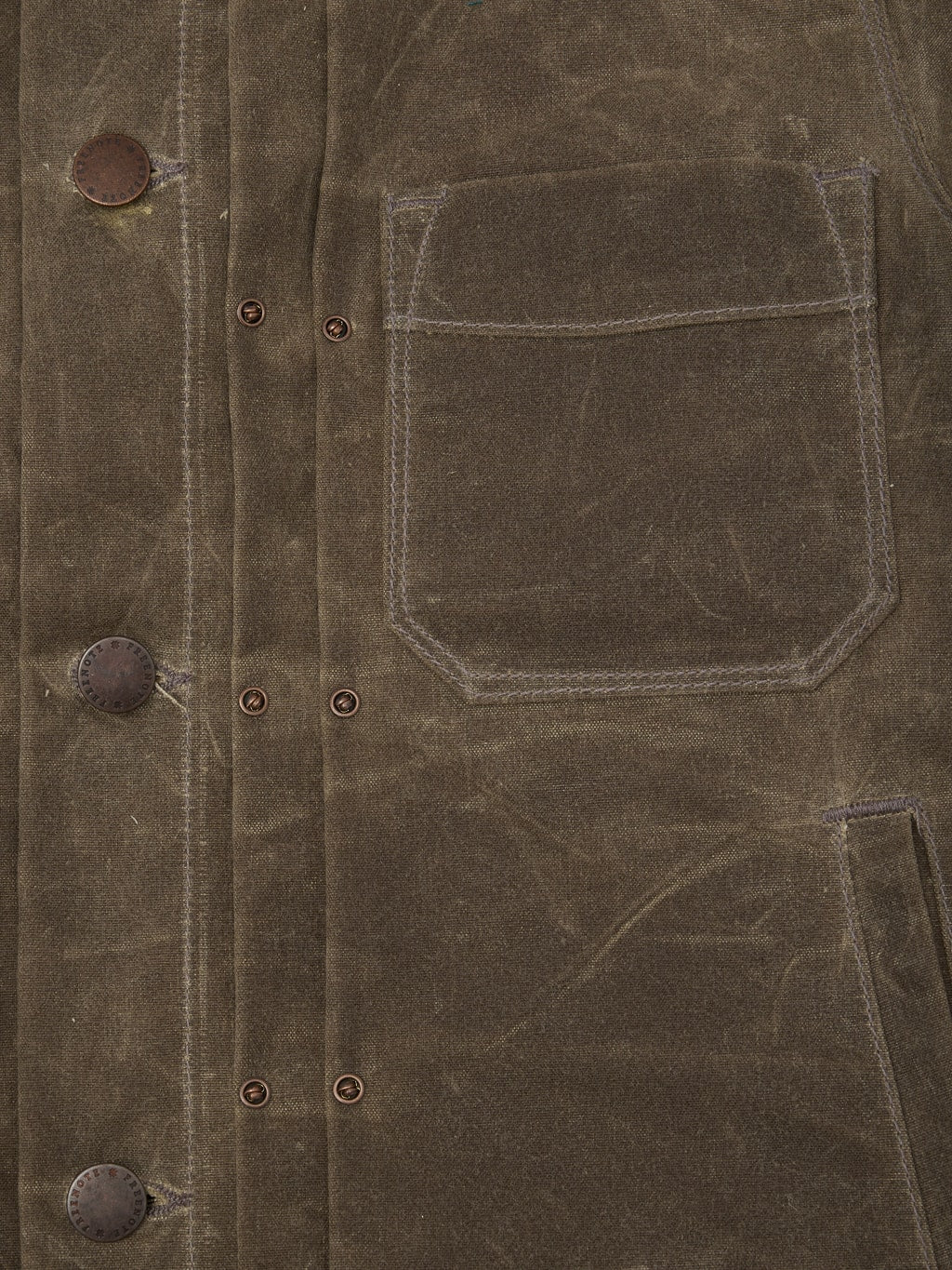Freenote Cloth Riders Jacket Waxed Canvas Oak chest pocket