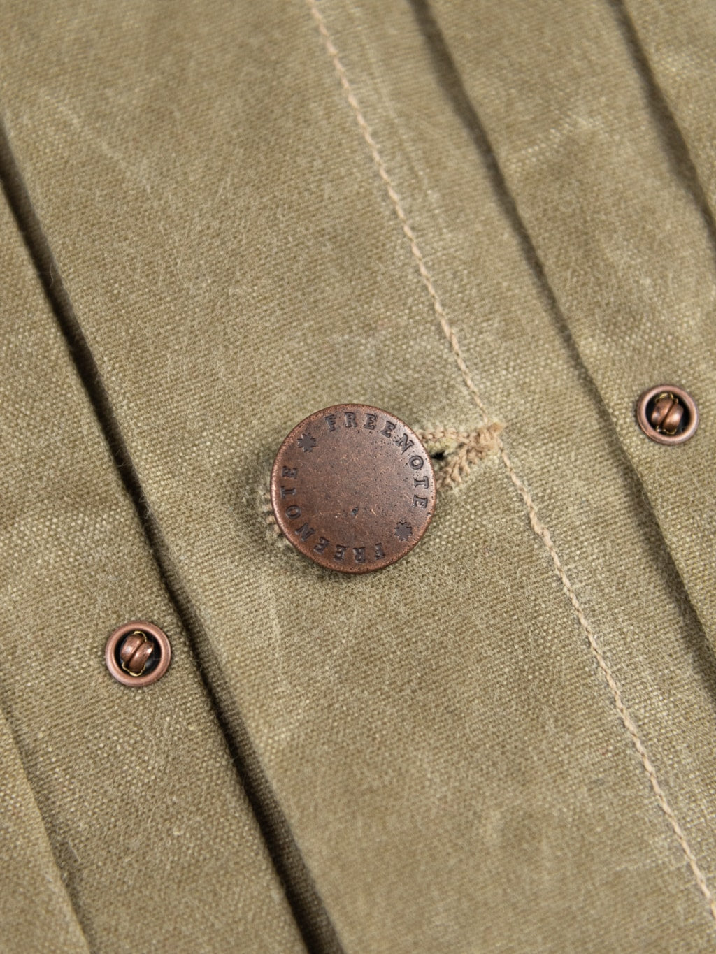 Freenote Cloth Riders Jacket Waxed Canvas Tobacco metal button closeup