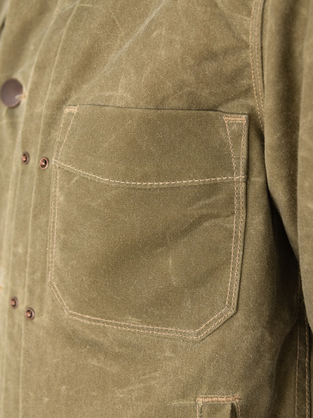 Freenote Cloth Riders Jacket Waxed Canvas Tobacco front pocket detail