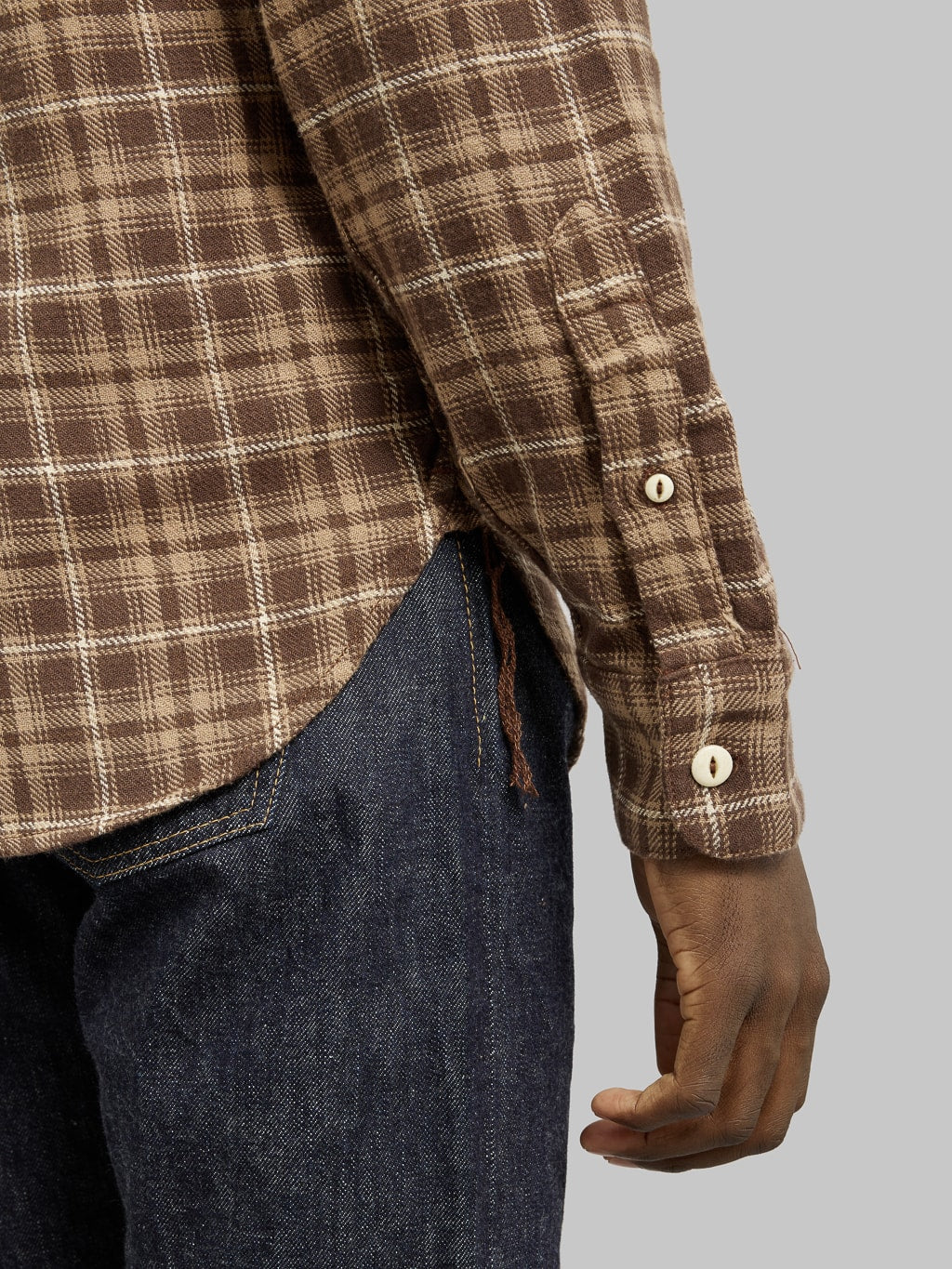 Freenote Cloth Wells Shirt Brown cuff details