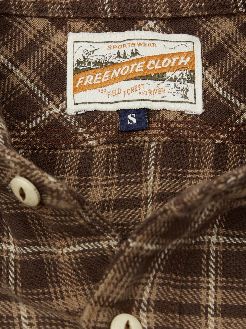 Freenote Cloth Wells Shirt Brown interior size label