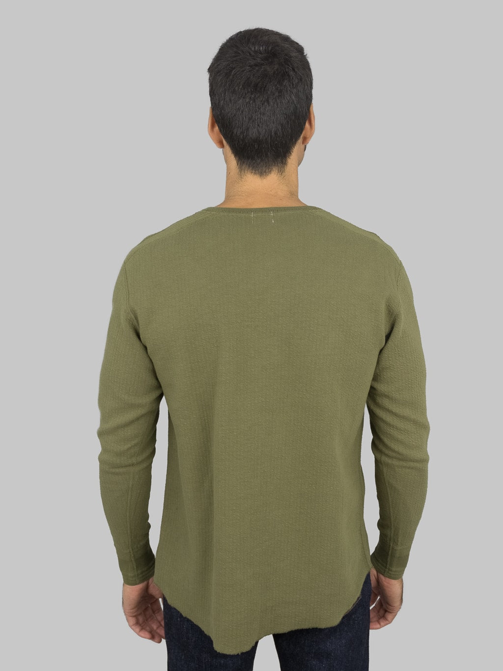 Loop Weft Double Face Jacquard crewneck Thermal army olive model black fit