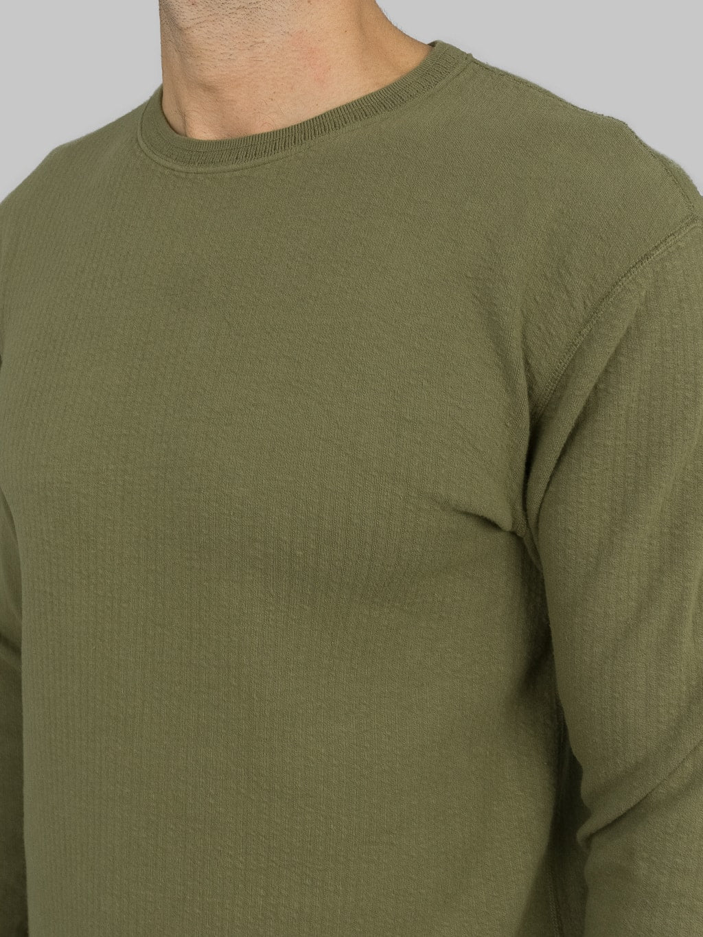 Loop Weft Double Face Jacquard crewneck Thermal army olive collar