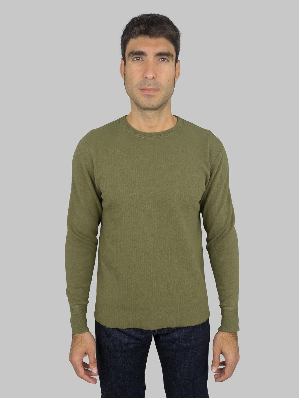 Loop Weft Double Face Jacquard crewneck Thermal army olive slim fit