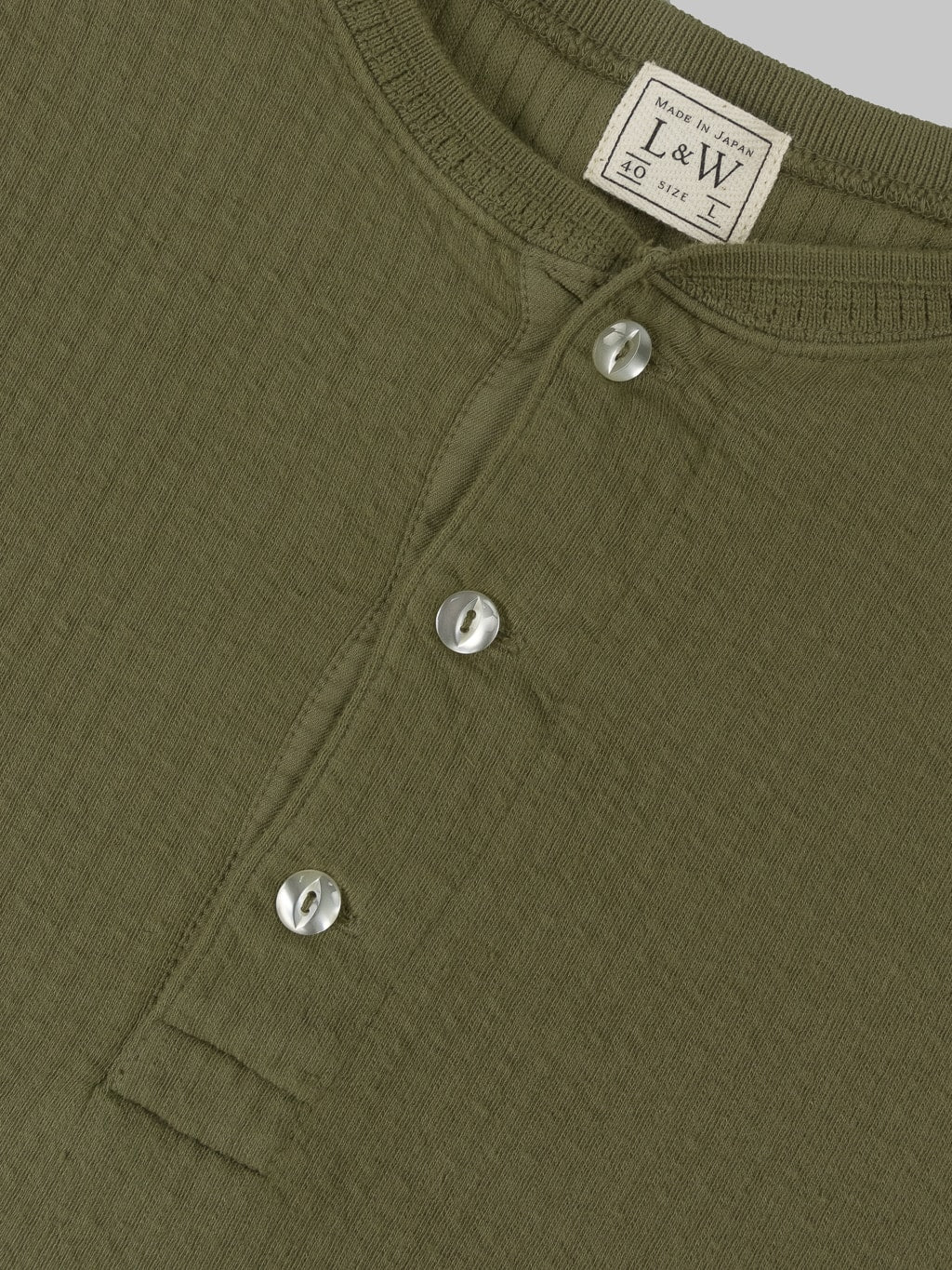 Loop Weft Double Face Jacquard henley Thermal army olive buttons