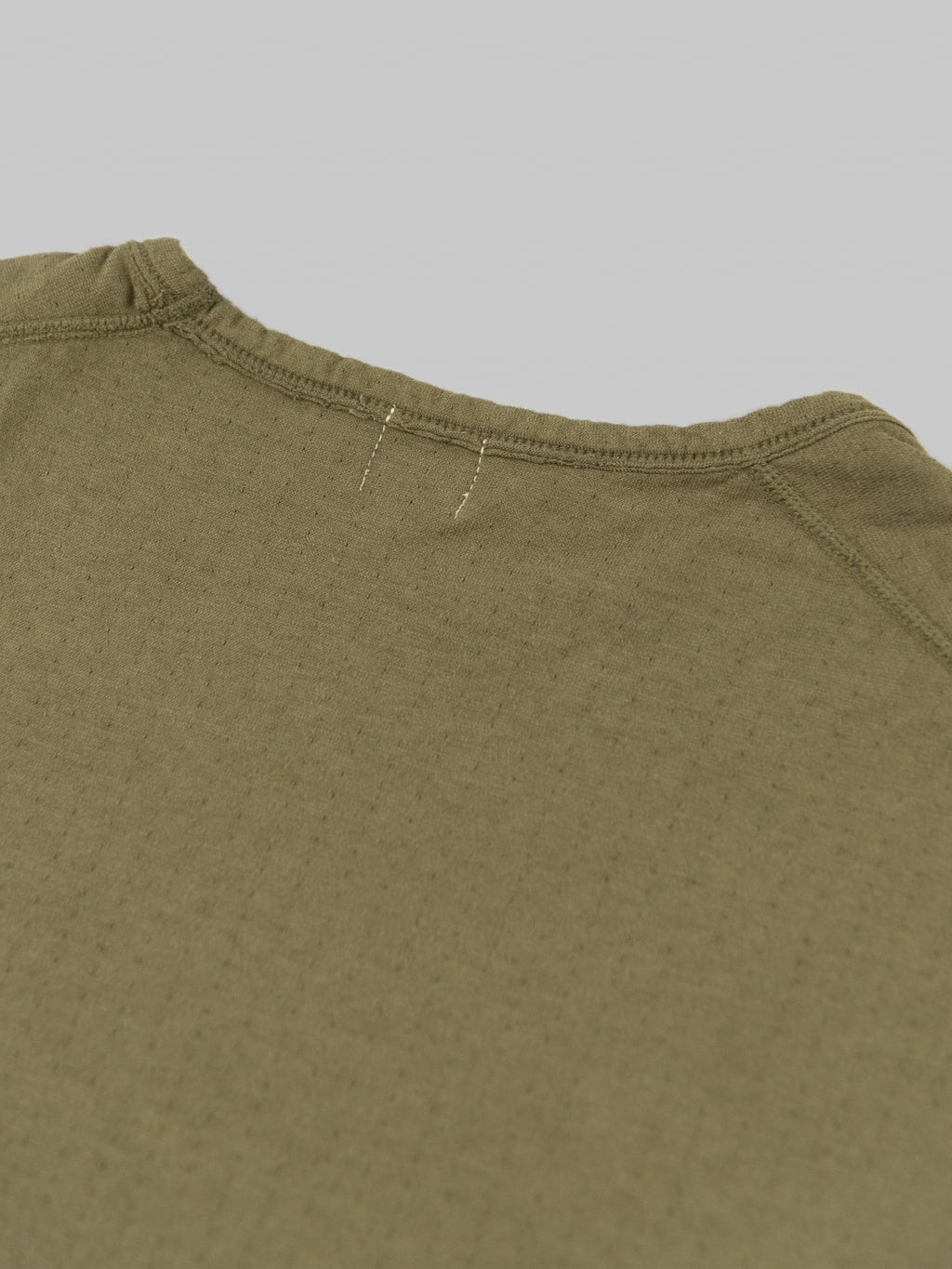 Loop and Weft Dual Layered Knit raw edge pocket TShirt olive neck
