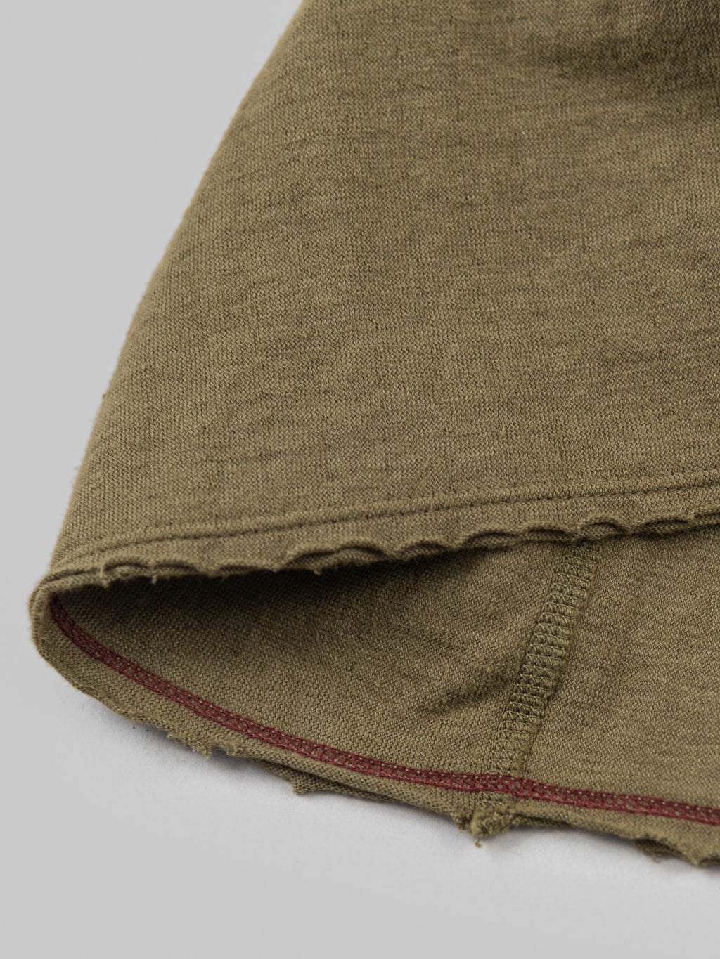 Loop and Weft Dual Layered Knit pocket TShirt olive red seam