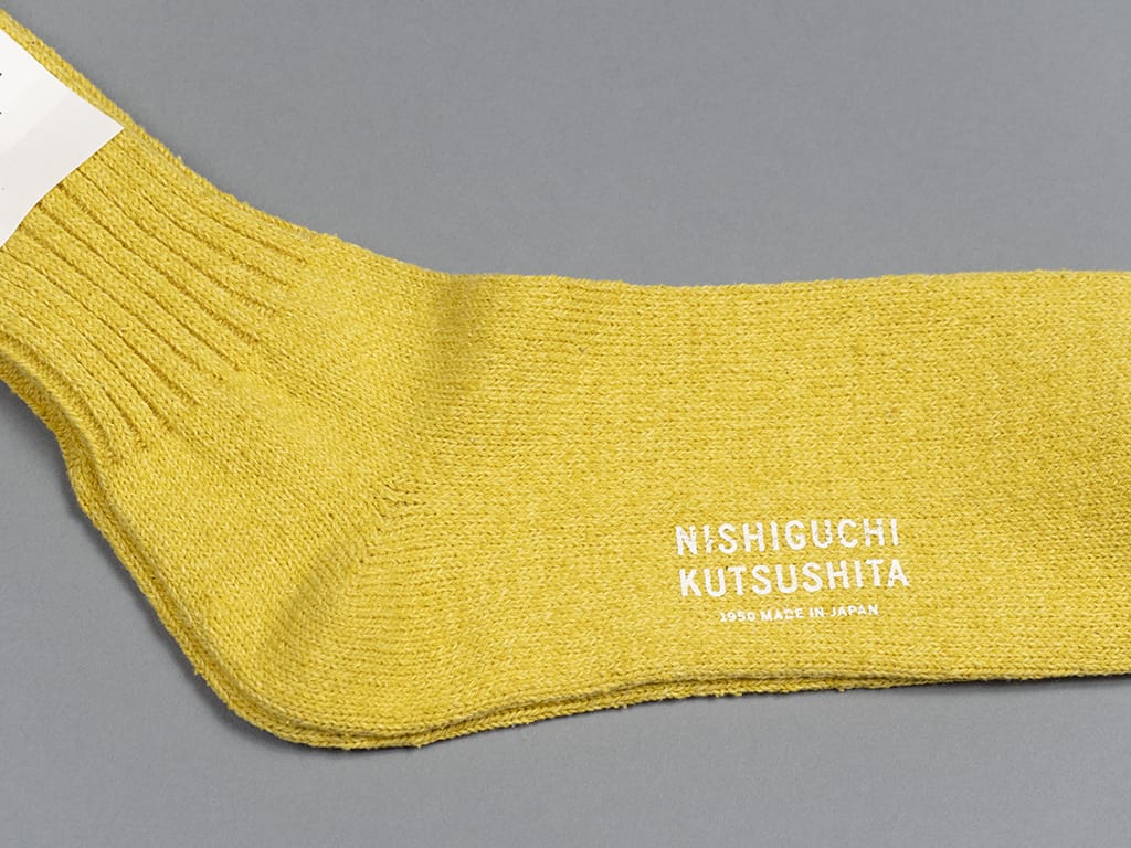 Nishiguchi Kutsushita Boston silk cotton socks beer yellow heel