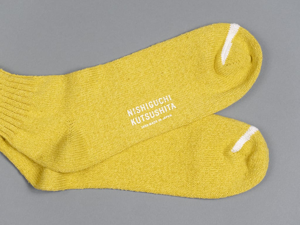 Nishiguchi Kutsushita Boston silk cotton socks beer yellow soft texture