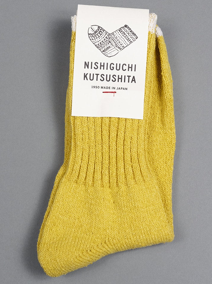 Nishiguchi Kutsushita Boston silk cotton socks beer yellow