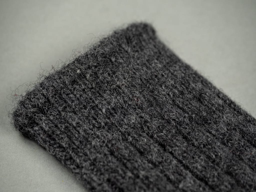 Nishiguchi Kutsushita Wool Ribbed Socks Charcoal Close Up