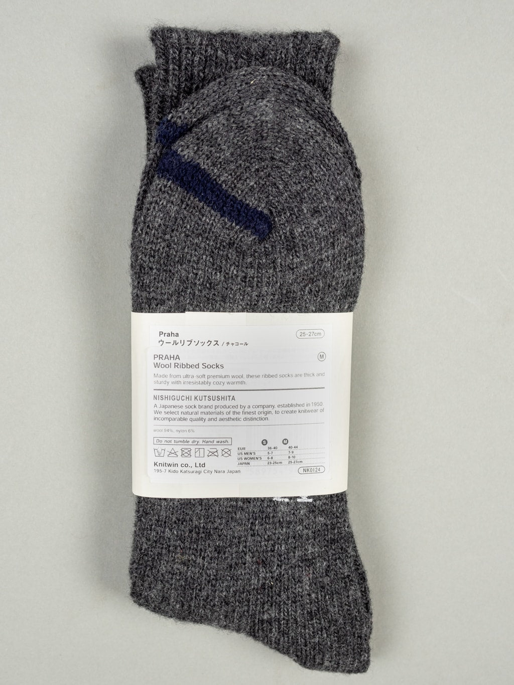 Nishiguchi Kutsushita Wool Ribbed Socks Charcoal Details