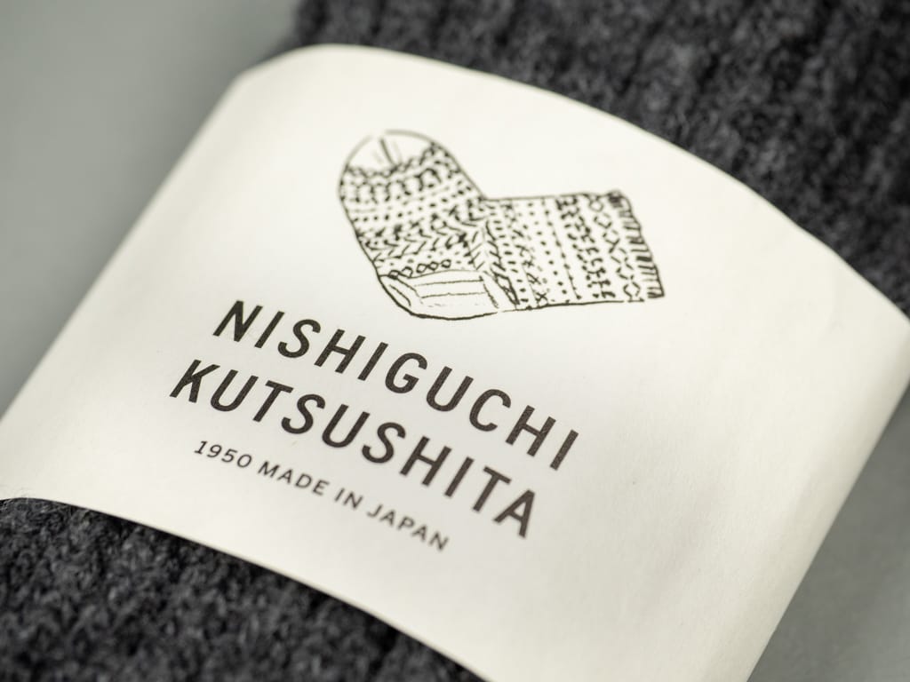 Nishiguchi Kutsushita Wool Ribbed Socks Charcoal Tag
