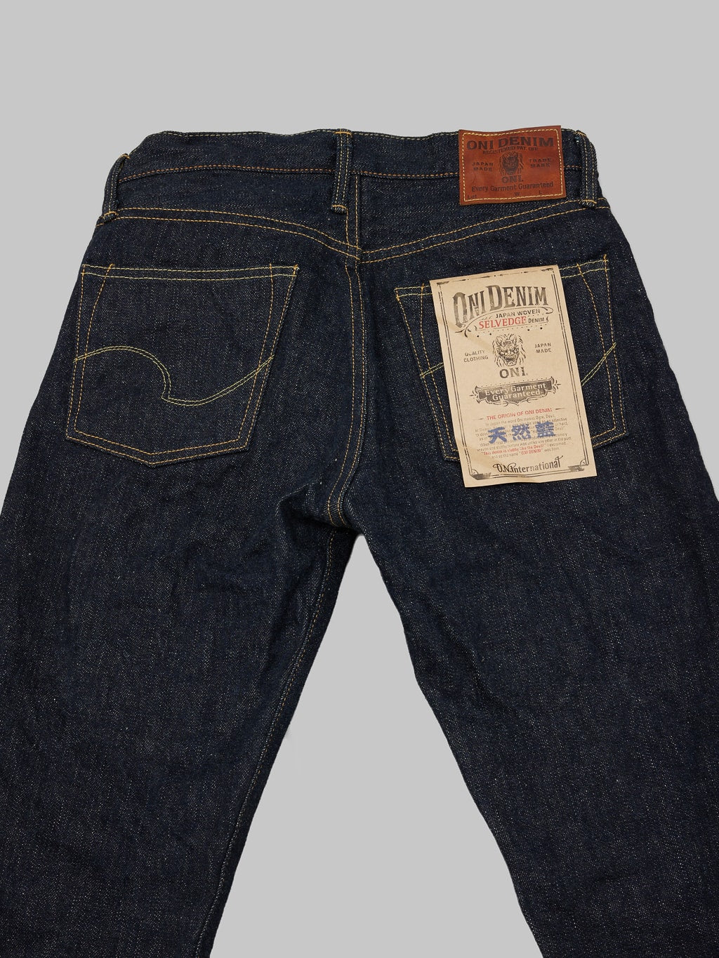 ONI 525 Natural Indigo Rope Dyeing Denim Classic Straight Jeans back pockets