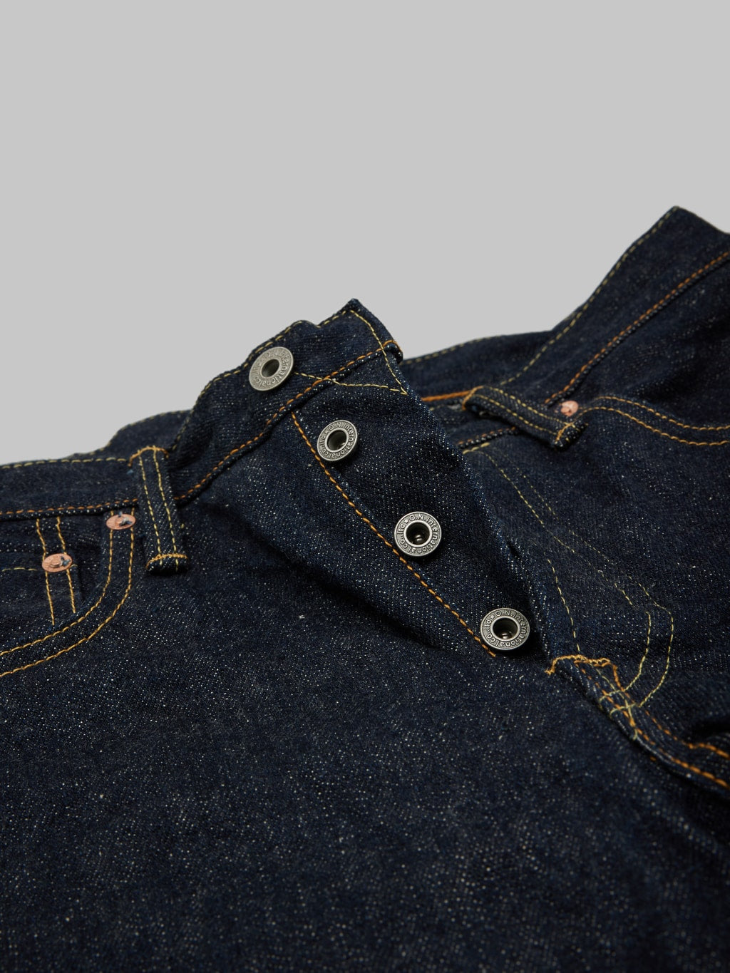 ONI 525 Natural Indigo Rope Dyeing Denim Classic Straight Jeans copper buttons