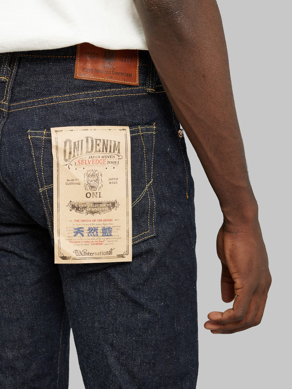 ONI 525 Natural Indigo Rope Dyeing Denim Classic Straight Jeans pocket flasher