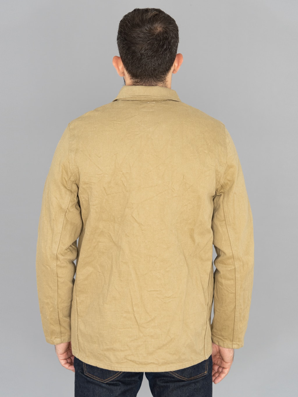 ONI Denim 03501 Sulfur Coverall Jacket Khaki Beige model back fit