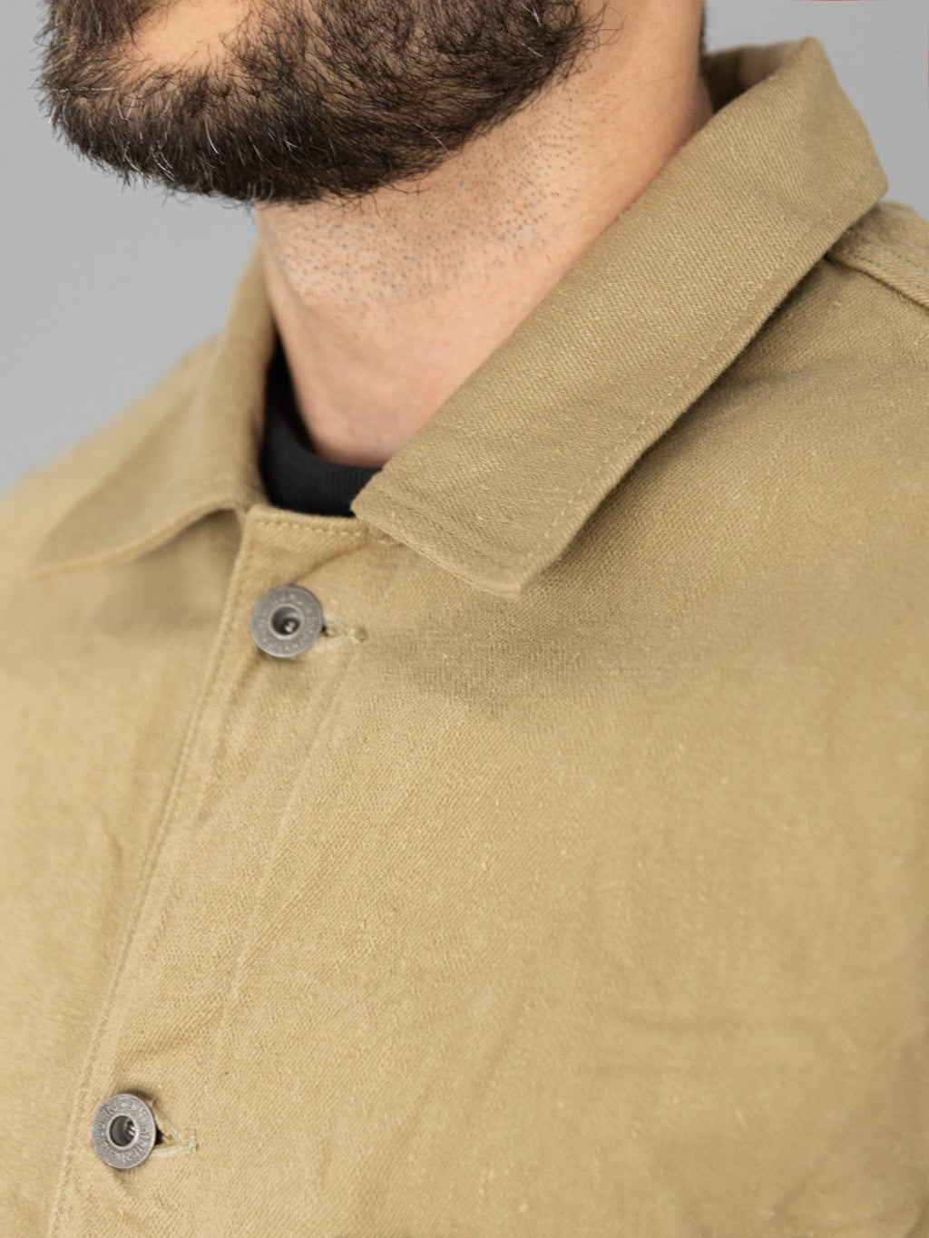 ONI Denim 03501 Sulfur Coverall Jacket Khaki Beige collar