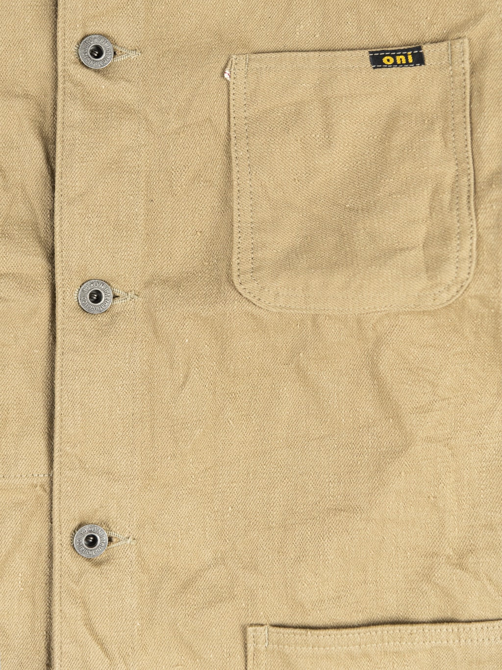 ONI Denim 03501 Sulfur Coverall Jacket Khaki Beige front pocket details