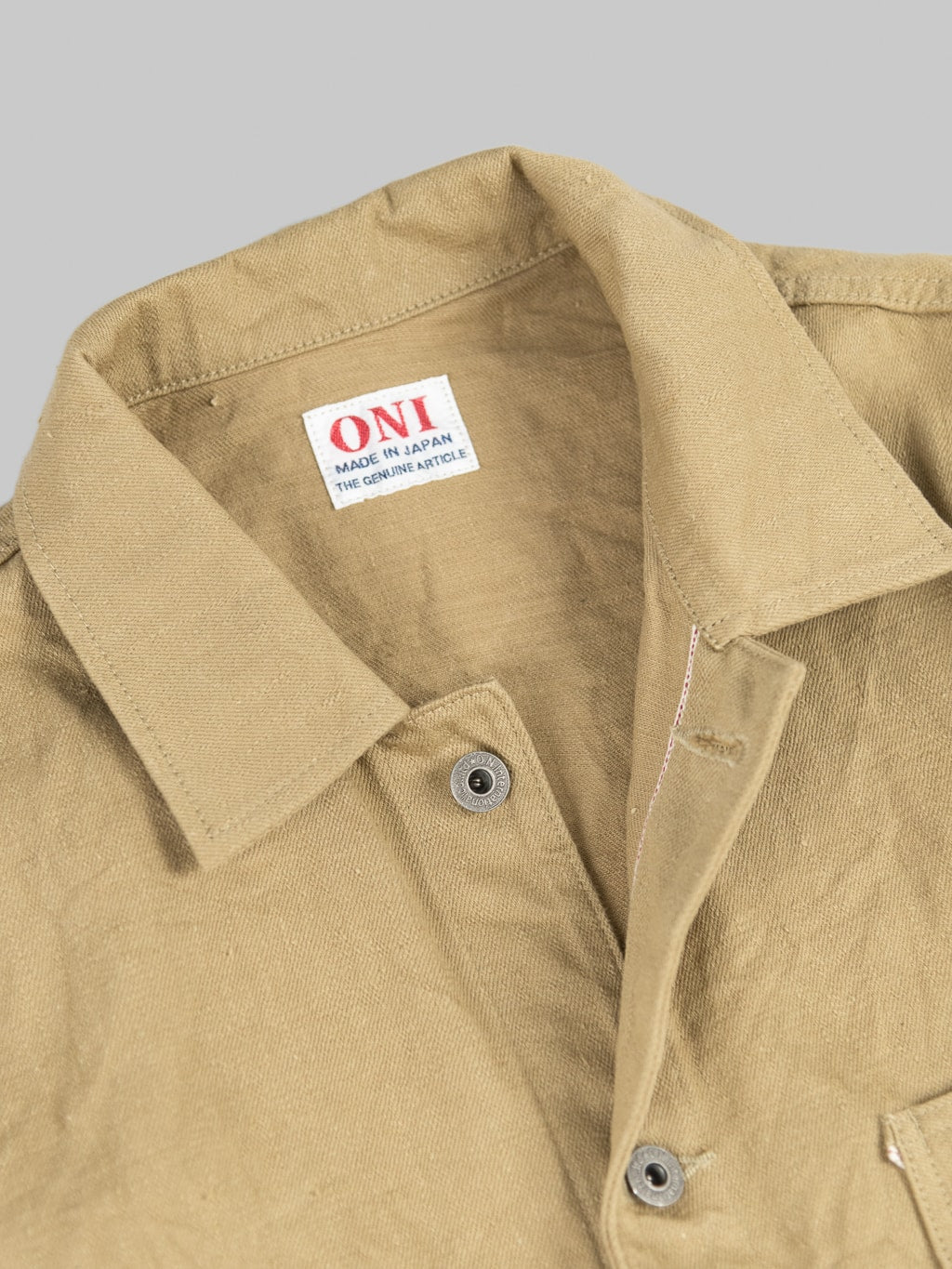 ONI Denim 03501 Sulfur Coverall Jacket Khaki Beige open collar