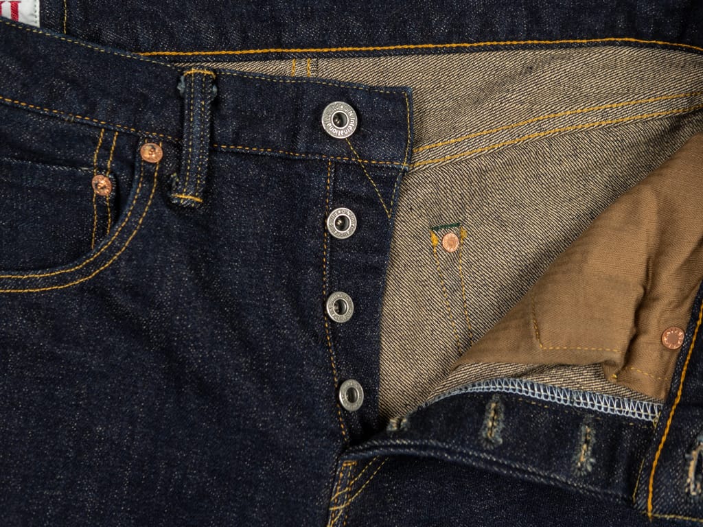 ONI Denim Beige Overdye Stretch Relax Tapered Jeans Buttons
