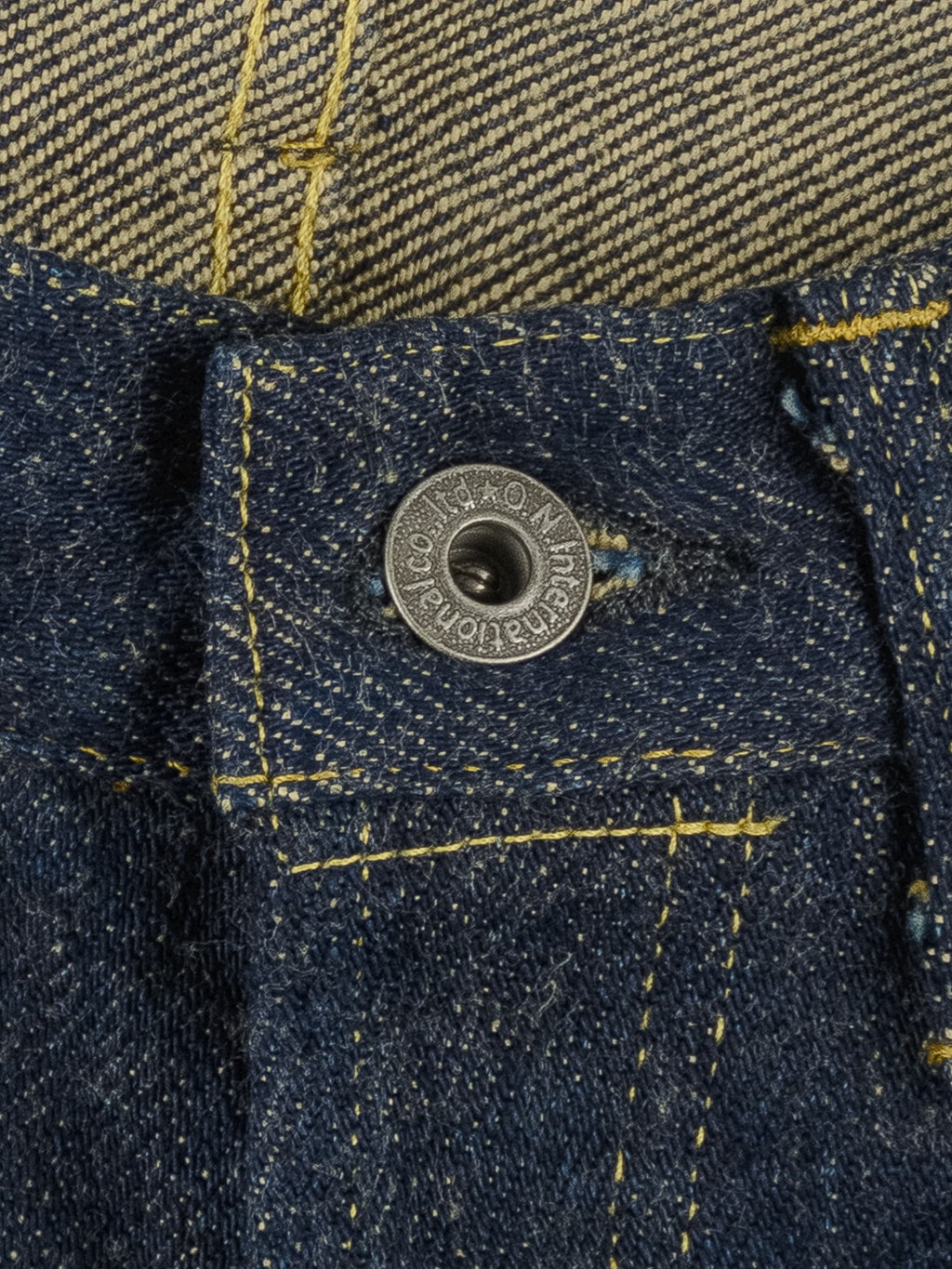 ONI Denim 288ZR Secret Denim 20oz Regular Straight Jeans button closeup