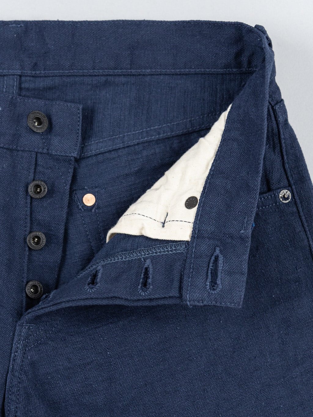 ONI Denim 612 Super Low Tension Navy Relaxed Tapered Jeans buttons
