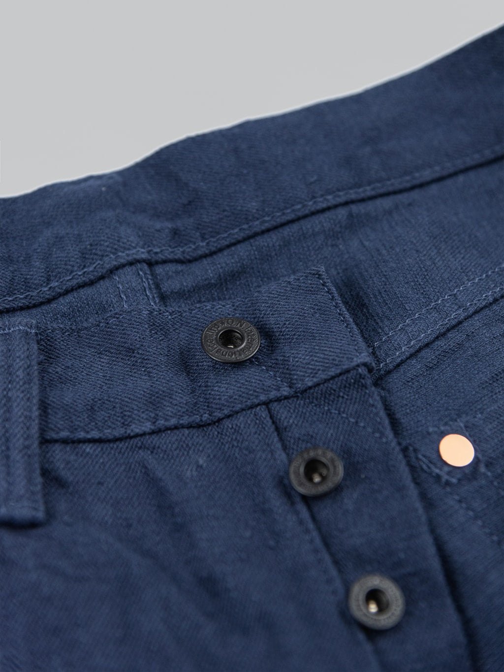 ONI Denim 612 Super Low Tension Navy Relaxed Tapered Jeans copper buttons