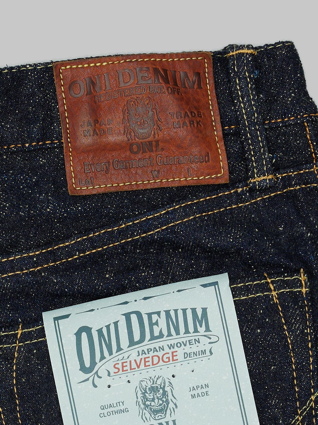 ONI Denim 622 Asphalt 20oz relaxed tapered Jeans leather patch