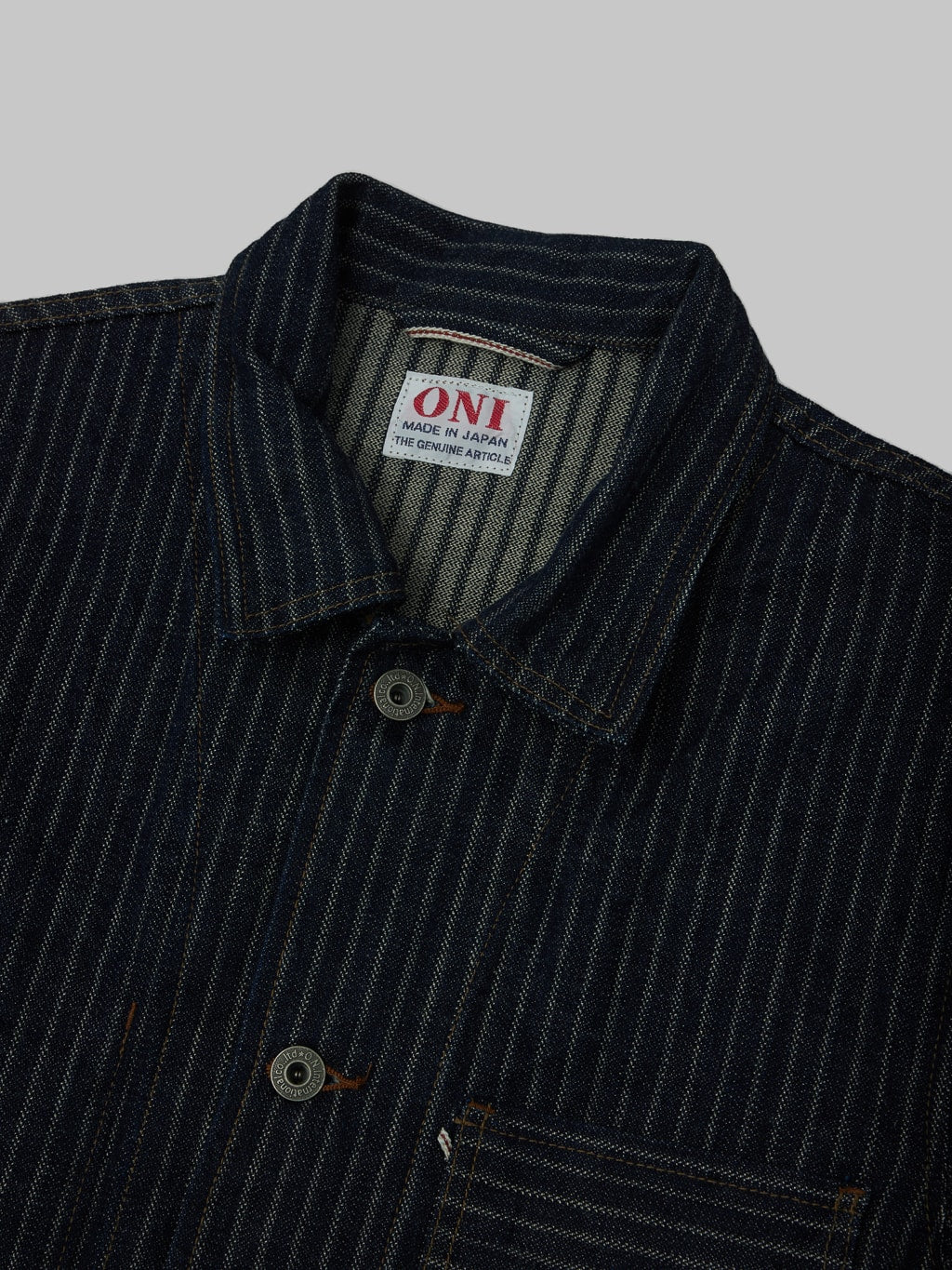 ONI Denim HJS Drop Needle Stitching Jacquard Striped Coverall collar