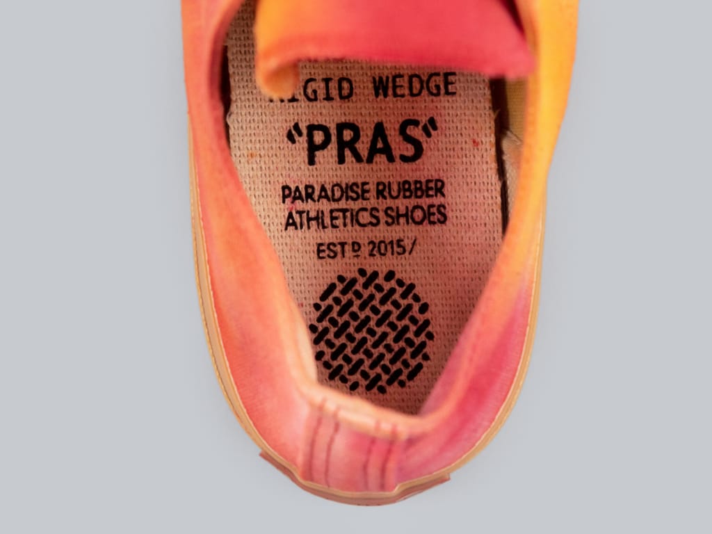 Pras Shellcap LowSneakers Mura uneven dye orange x gum interior sole