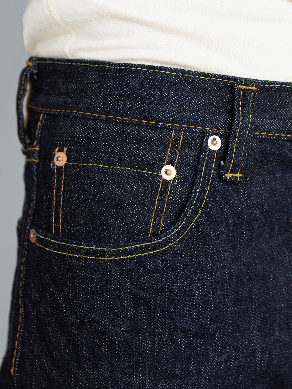 Pure Blue Japan Relaxed Tapered denim jeans peek a boo