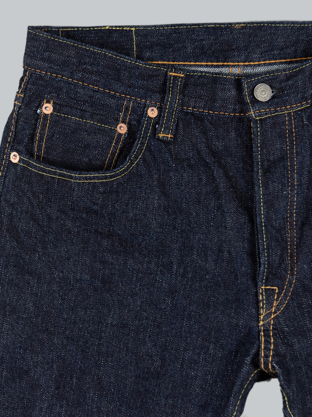 Pure Blue Japan Relaxed Tapered denim jeans front pocket 