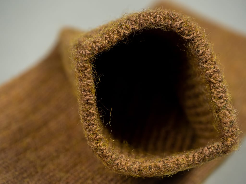 ROTOTO Cotton Wool Ribbed Crew Socks Brown Detail