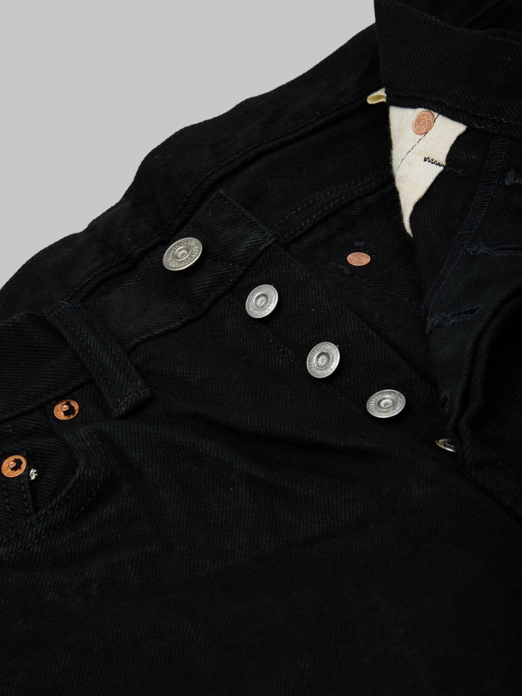 Samurai Jeans Color Fast Black x Black slim straight Jeans iron buttons