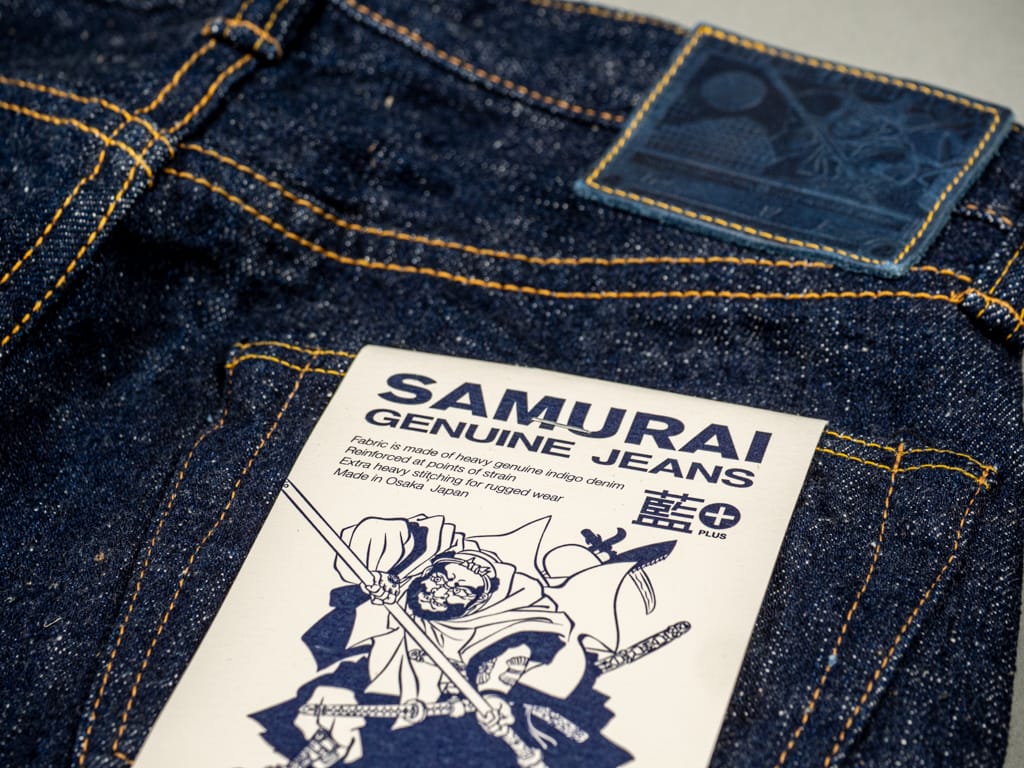 Samurai Jeans "Ai-Benkei" Natural Indigo Relax Tapered Jeans Label Details