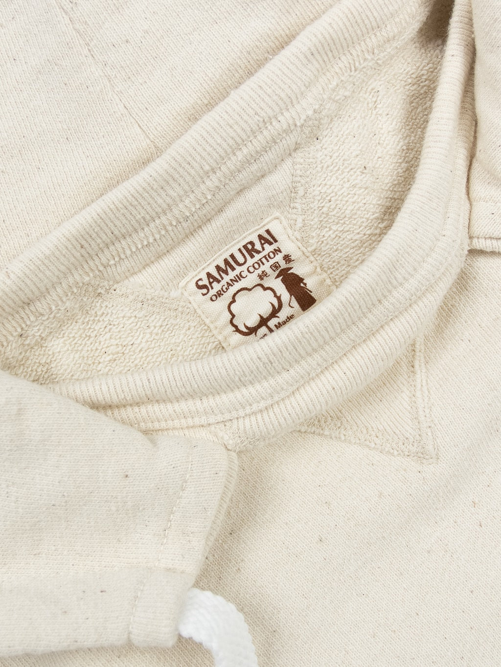 Samurai Jeans Japanese Cotton Hoody Natural sweatshirt interior tag