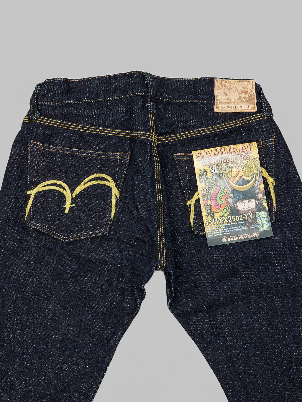 Samurai Jeans S511XX 25oz Kirinji Slim Tapered selvedge Jeans back pockets