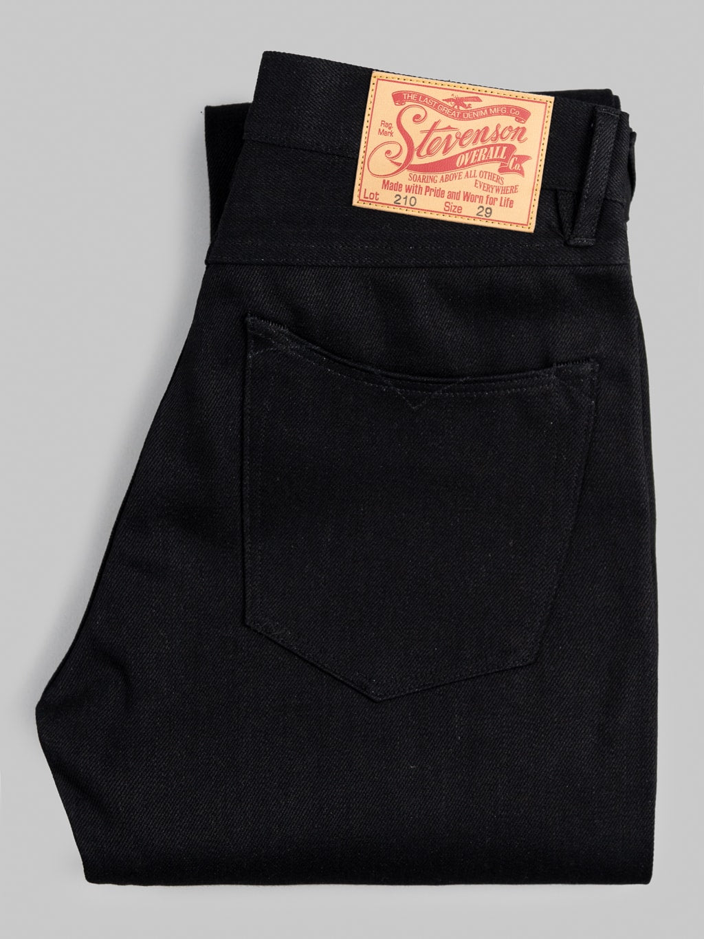 Stevenson Overall Big Sur 210 12oz Slim Tapered jeans solid black folded