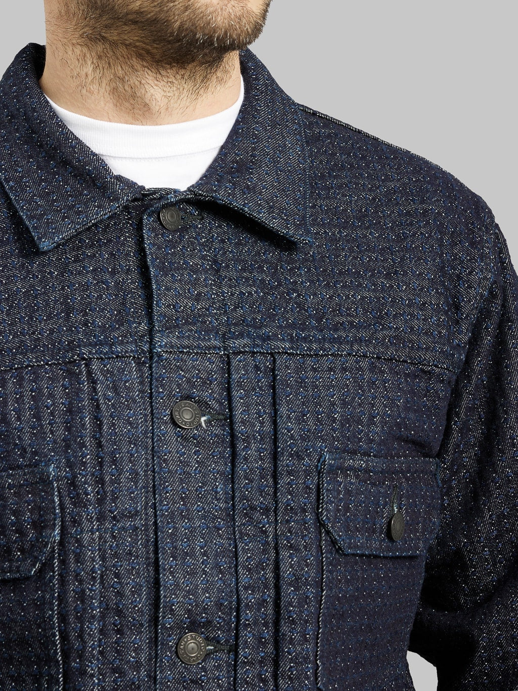 Studio D Artisan Sashiko Denim Type II Indigo Jacket chest pockets