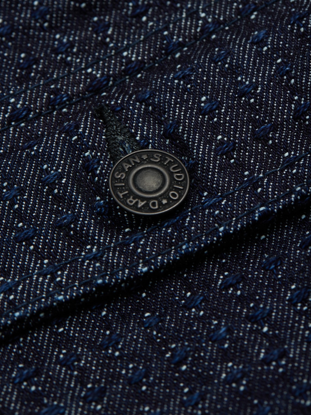 Studio D Artisan Sashiko Denim Type II Indigo Jacket button closeup