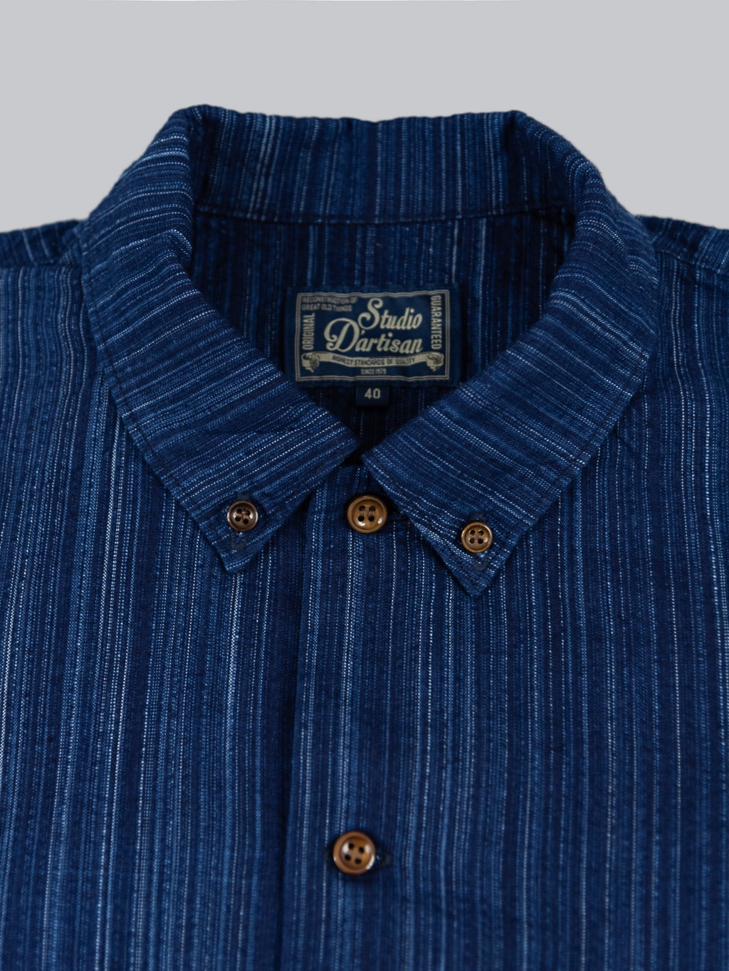 Studio DArtisan indigo shijira kasuri short sleeve shirt collar buttons