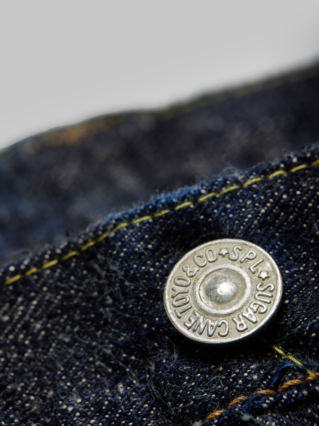 Sugar Cane Okinawa 14oz Regular Straight Jeans button closeup
