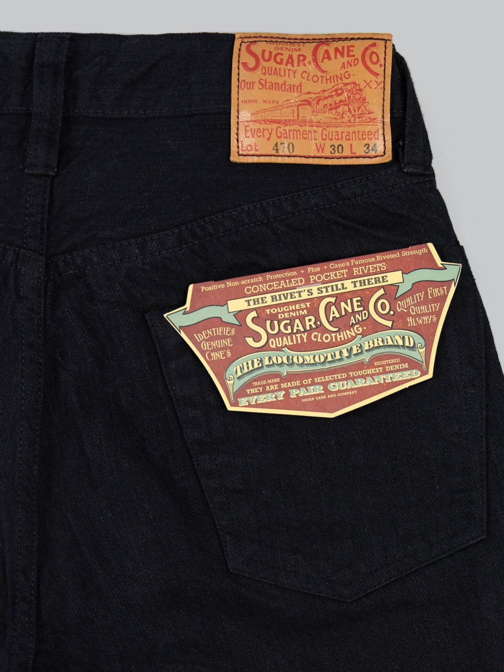 Sugar Cane Type III 13oz Black Denim Slim Jeans back pocket