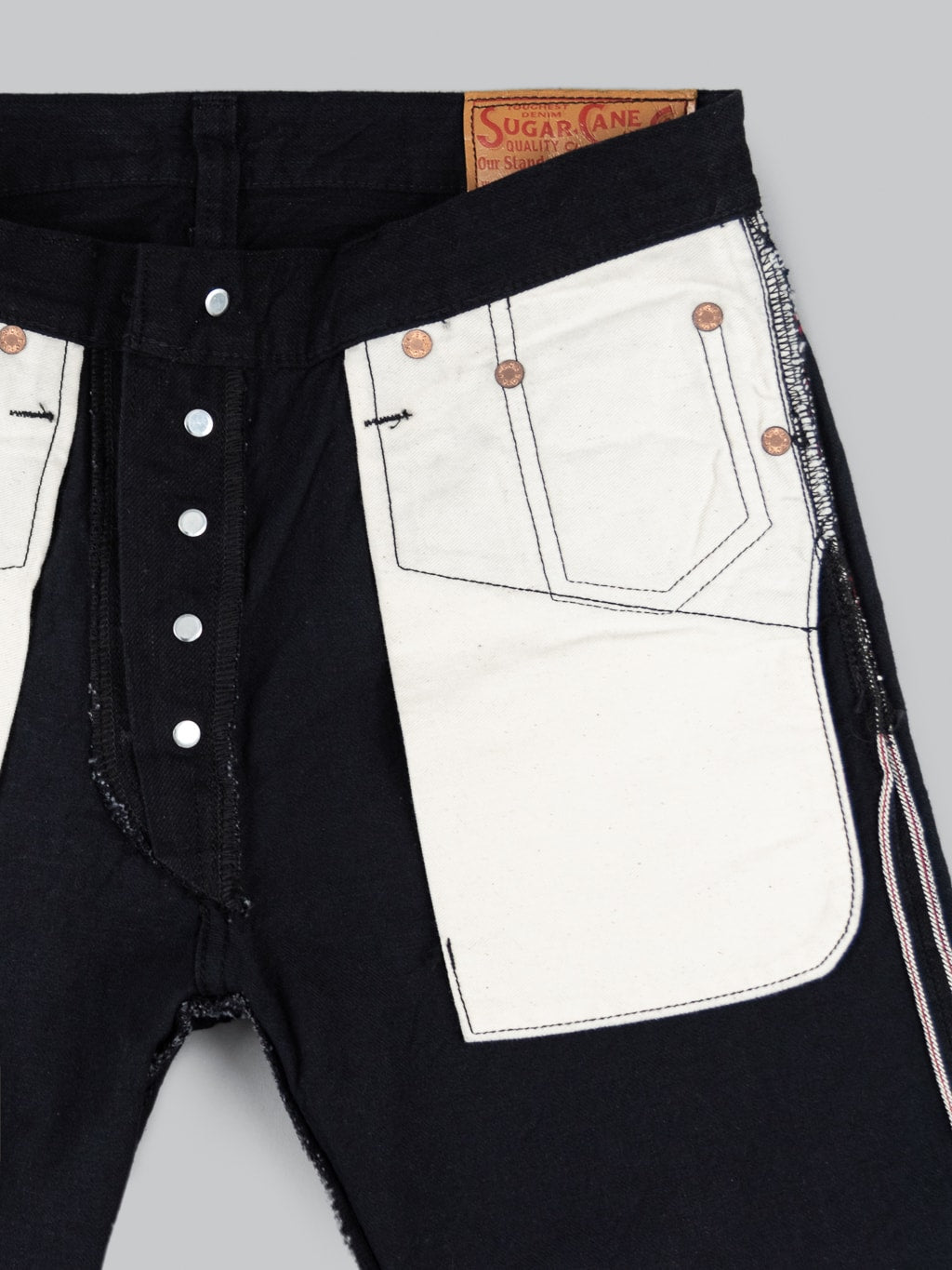 Sugar Cane Type III 13oz Black Denim Slim Jeans interior