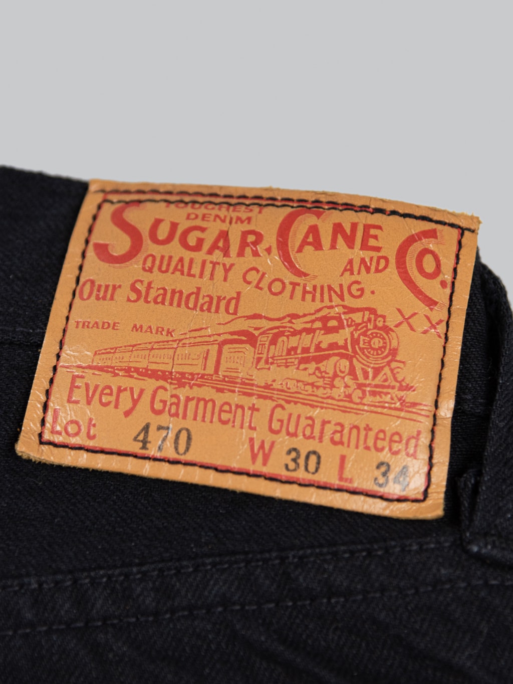 Sugar Cane Type III 13oz Black Denim Slim Jeans deerskin leather patch