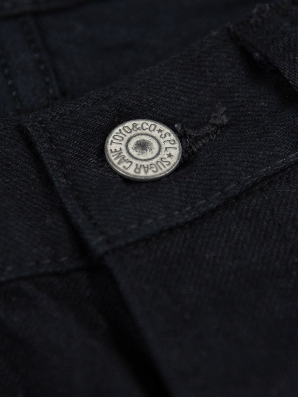 Sugar Cane Type III 13oz Black Denim Slim Jeans button closeup
